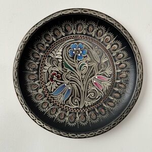 Beautiful bohemian vintage etched copper enameled wall art or little tray.